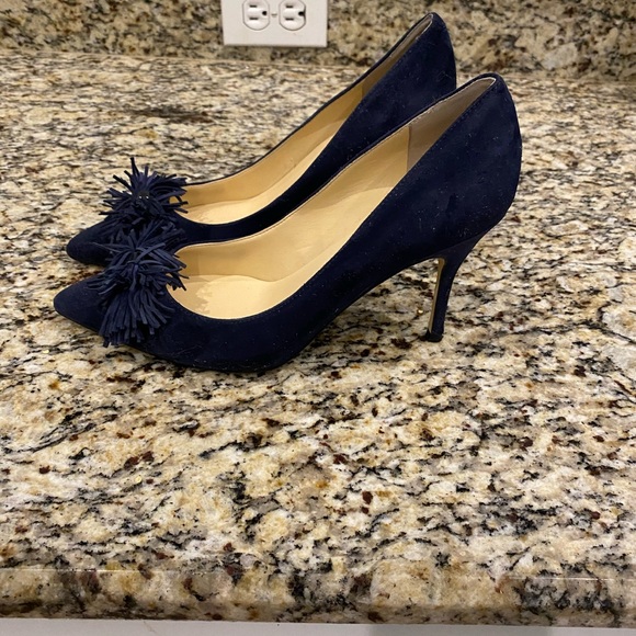 Ivanka Trump navy suede 3” heels with tassel. Size 7.5 - Picture 2 of 5